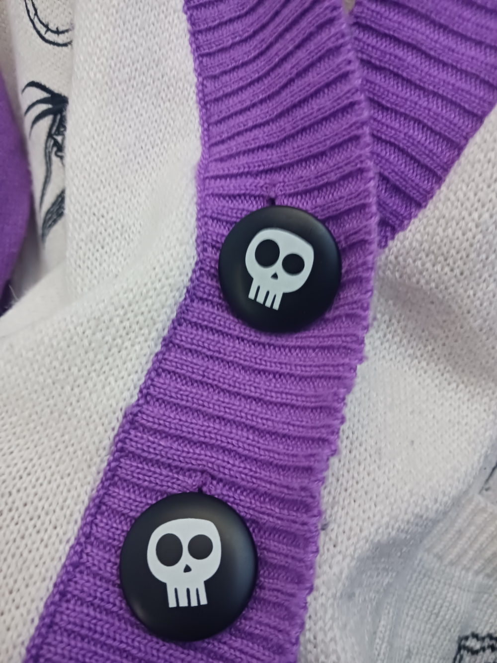 Oversized Cream & Purple Graphic Cardigan Sweater - The Nightmare Collection - Picture 10 of 10